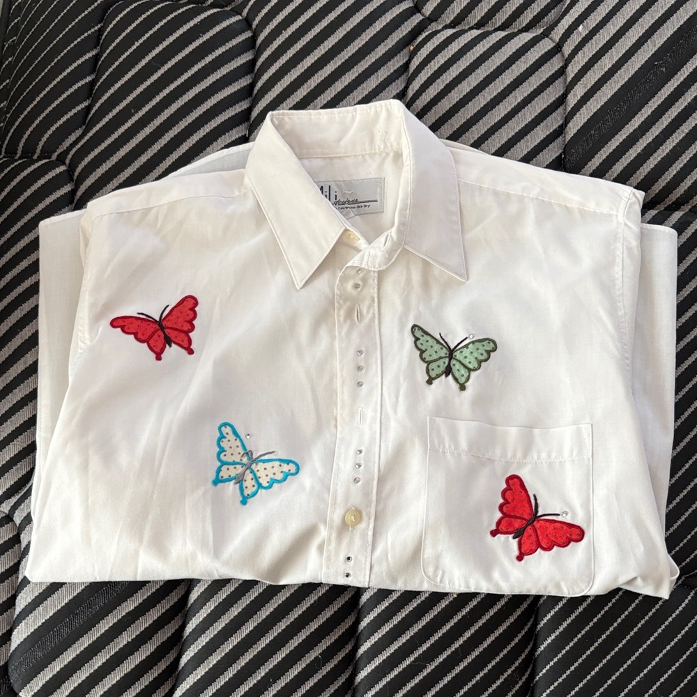 White Shirt with Butterfly Embroidery